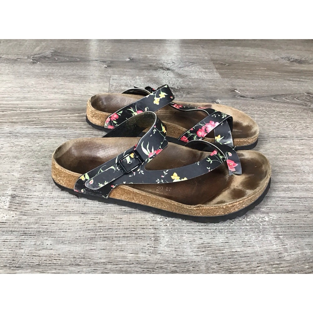 Birkis By Birkenstock Strappy Sandals Black Floral Size Womens 39 / 8 Reg Width